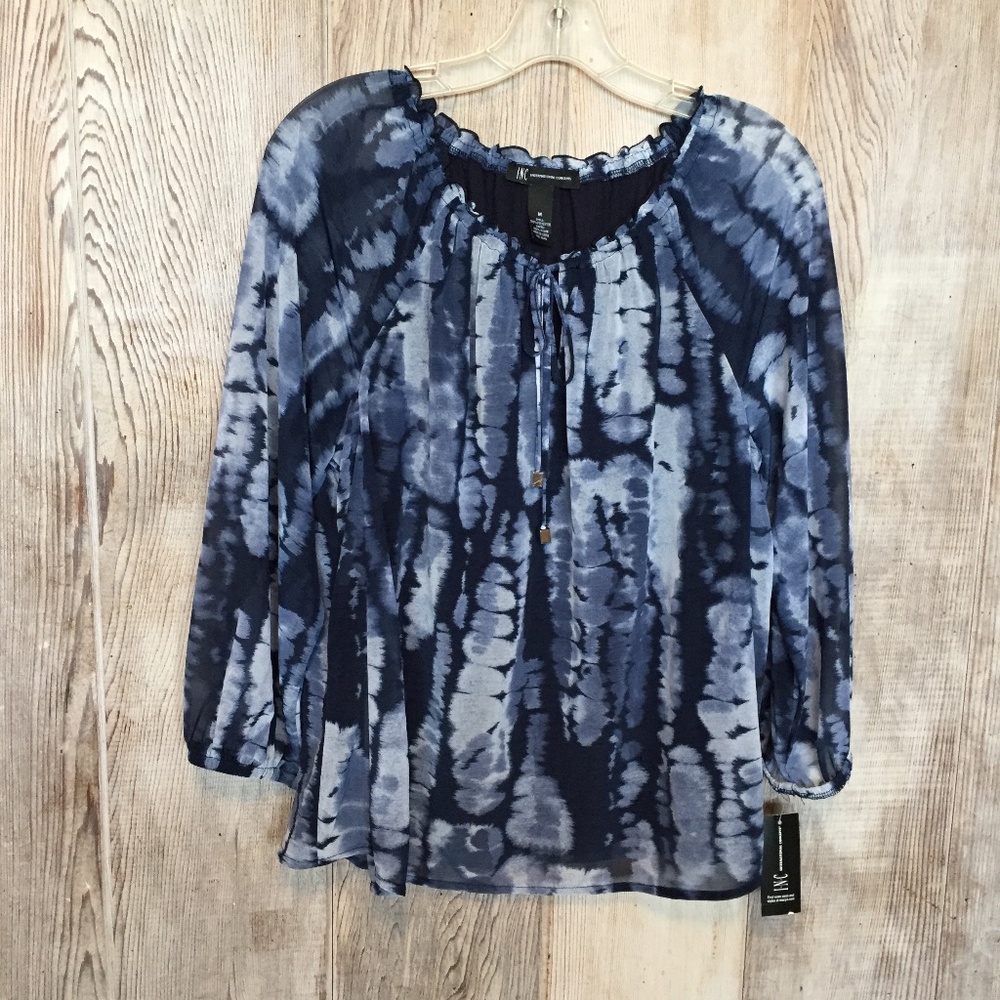 INC Peasant Blouse elastic Tie Front M NWT